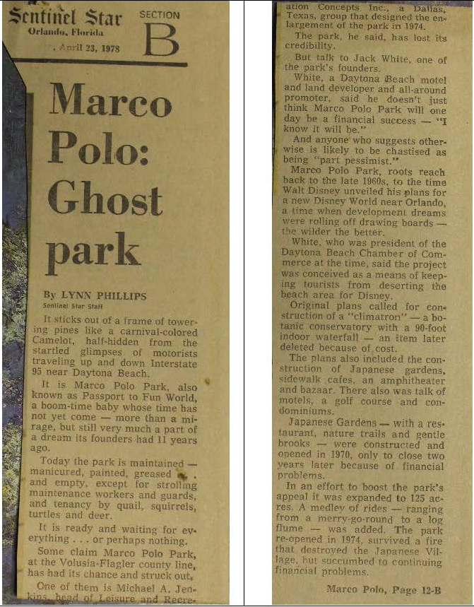 Marco Polo: A Ghost Park – article – 4-23-1978 (Parts 1 & 2)