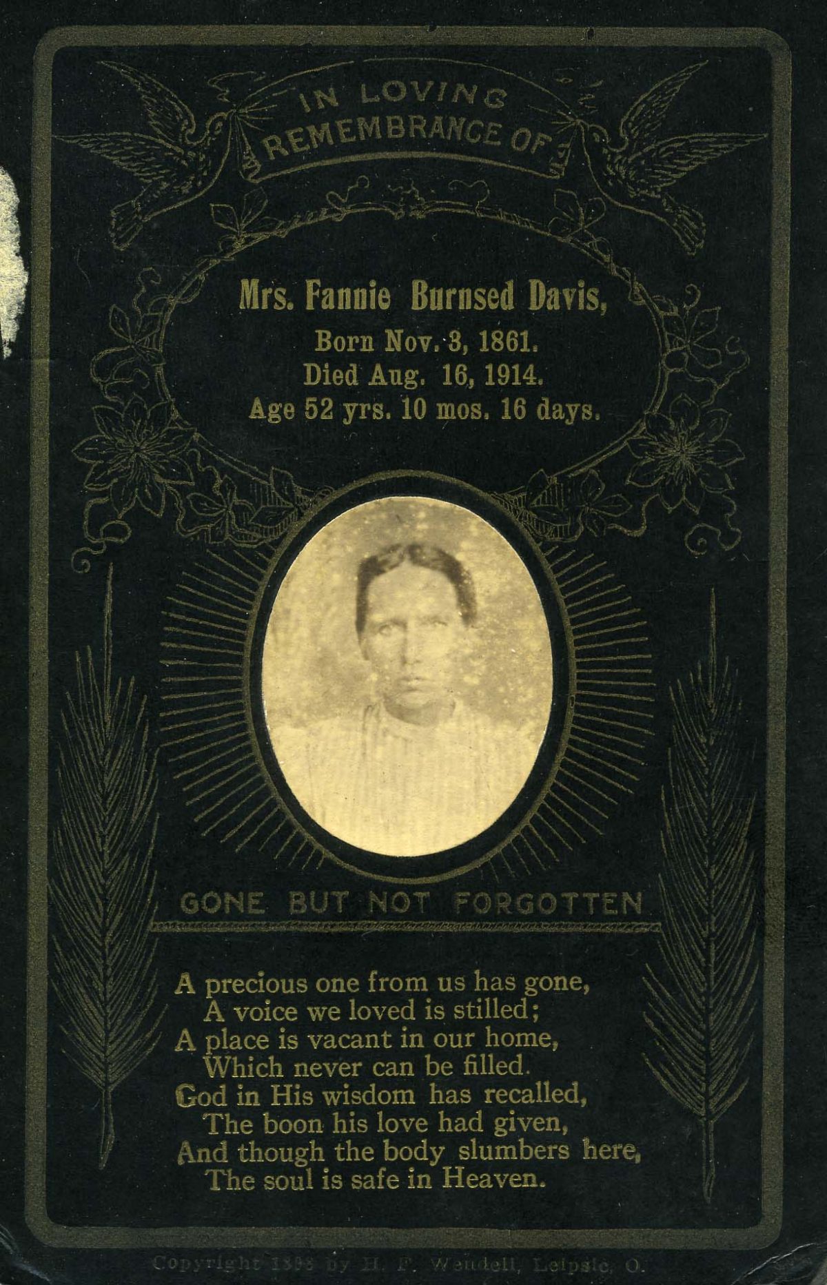 St Johns Park - Davis, Fannie Burnsed Funeral Card