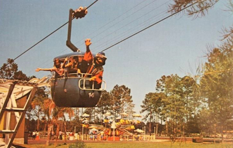 Figure 6  - Marco Polo Park 1970s postcard - Marco Polo leaving India aboard the Sky Ride to China. 