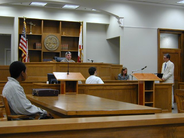 court scene from "To Kill a Mockingbird" performed by Flagler drama students in courthouse